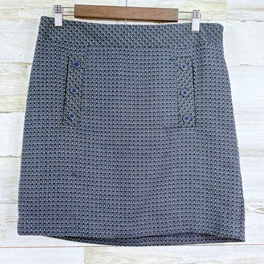 LOFT Women's Mini Skirt Size 8 Blue White Sailor Button Tweed Career‎ Casual
